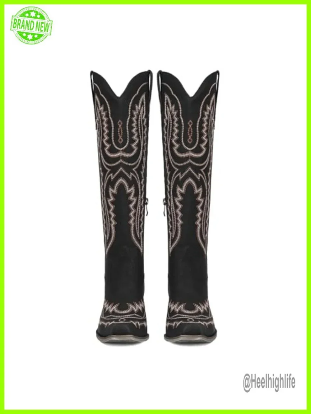 Knee High Cowboy Boots for Women Embroidered Chunky Heel Square Toe Fashion